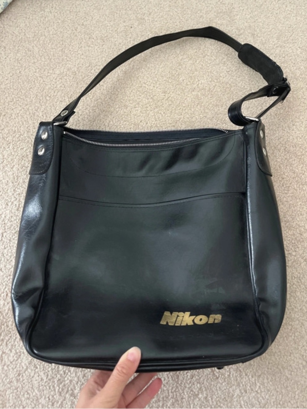 Nikon Black Leather Bag with Gold Logo [vintage]